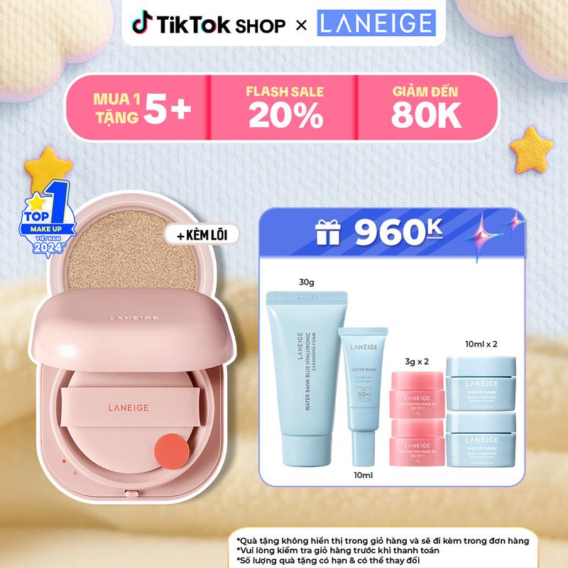 [LANEIGE X KOL] Phấn nước che khuyết điểm mỏng nhẹ lâu trôi LANEIGE NEO Cushion Glow 15gx2 kèm lõi thay thế Mỹ Phẩm Cosmetic Women Trang Điểm