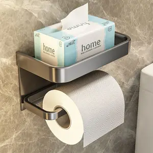 Tempat Kertas Toilet Dengan Rak, Aluminium Tissue Roll Holder Dengan Rak Penyimpanan Handphone Untuk Kamar Mandi Modern