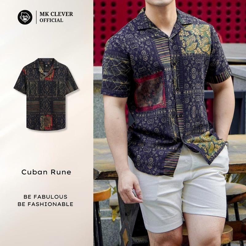 Áo sơ mi Cuban Rune MK CLEVER  họa tiết sắc màu, Chất liệu vải đũi thô siêu đẹp, form dáng trẻ trung Menswear Nam