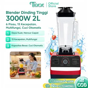 TIXX Blender Multifungsi 2L Kapasitas Besar 6 Pisau Baja Tahan Karat 15 Kecepatan Pembersihan Otomatis Sekali Klik Bahan PC Food Grade Praktis Dibersihkan Buat Jus Buah Smoothie Susu Kedelai Cocok Indonesia Kualitas Tinggi Tahan Lama