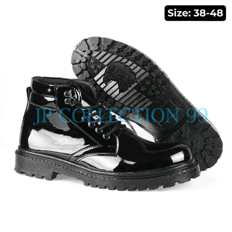 Sepatu Pdh Pria Tali + Resleting Pria POLRI TNI SECURITY Dinas Doop&Mengkilap Size 38-48 Hitam Boots Kerja Pantofel Shoes 4