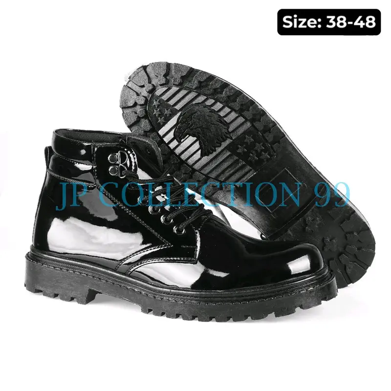 Sepatu Pdh Pria Tali + Resleting Pria POLRI TNI SECURITY Dinas Doop&Mengkilap Size 38-48 Hitam Boots Kerja Pantofel Shoes 3