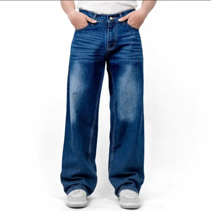 Celana Jeans Kulot Loose Pria Snow Black - Korean Style Original Denim Panjang Baggy Santai Fit Hitam Nyaman