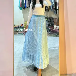 Rok Rempel BRUKAT - Skirt Lace Maxi wanita Dewasa Muslim Bawahan Motif  Bunga Panjang