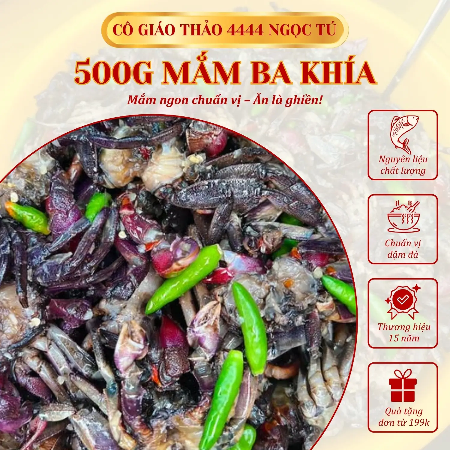 500g Mắm Ba Khía Sữa (Kèm Ớt Xanh Và Tỏi) Gồm 300G + Cái 200g Nước | Cô Giáo Thảo 4444 Ngọc Tú