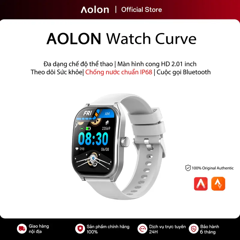 【COD】Aolon Curve Đồng hồ thông minh, Màn hình cong IPS 2.01 inch, Gọi Bluetooth, Theo dõi Running Pace, IP68 chống nước