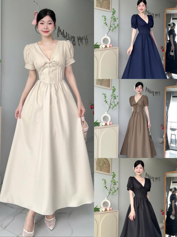 [Đ.24-D] (Có Sẳn) Đầm Thiết Kế Tiểu Thư Tay Bồng Dáng Dài Women Top Dress (Có Túi-Có mút) | Tũm Clothing