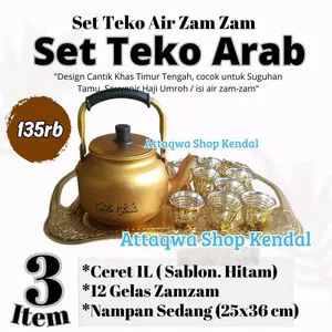 Set Teko Air Zam Zam Souvenir Haji Umroh Gelas tea pot