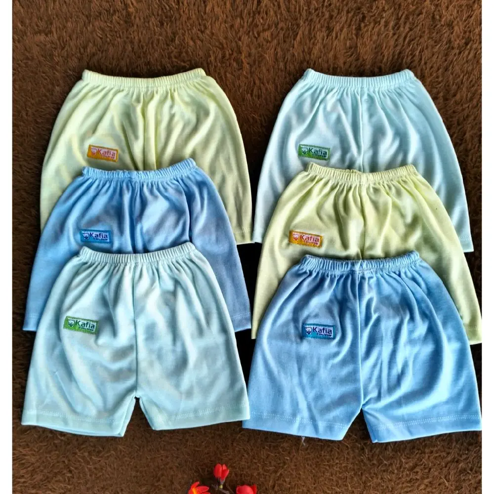 6 dan 12 Pcs Celana Pendek Bayi Katun Anak Laki Laki Perempuan Lucu Murah Motif Polos 0-6 Bulan Kafia