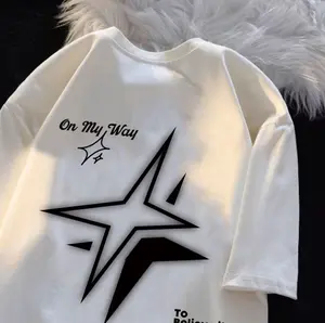 Edgy Star Graphic Oversized Unisex Tee - Modern Minimalist & Versatile Loose-Fit , Couple Style in Black & White