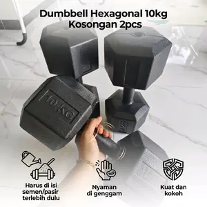 Barbel/dumble KOSONGAN 10kg HEXAGONAL (2 BIJI)  ISI SENDIRI SEBELUM PEMAKAIAN Outdoor