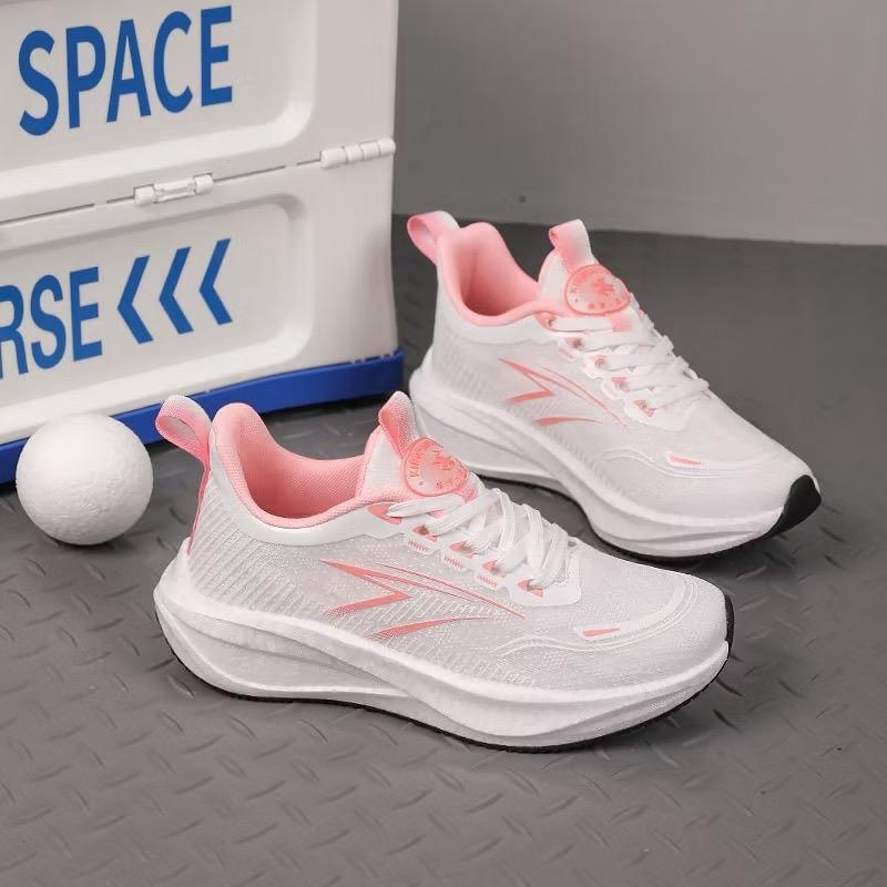  Giày Thể Thao Nam Nữ Tập Gym Aerobic Chạy Bộ Đế Nhẹ T-6668 Trắng Hồng Sneaker Sport Tập Thể Dục 