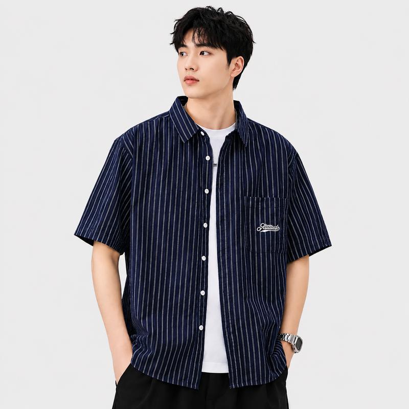 BST HÈ -  áo sơ mi nam tay ngắn kẻ sọc, form BOXY eyite Unisex, chất liệu LINE, thoáng khí thấm hút mồ hôi tốt