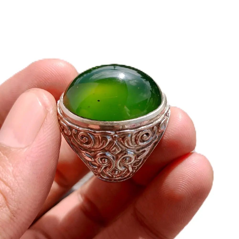 Cincin Akik Serfentine Hijau Botol Dimensi Semok - Model Terbaru