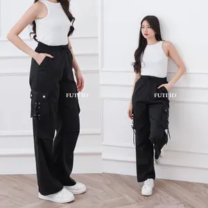 FUTI ID - Xellena Pants Celana Cargo Wanita  full karet pinggang Cotton Drill Premium Adem nyaman lembut Panjang Katun Loose Standar Baggy