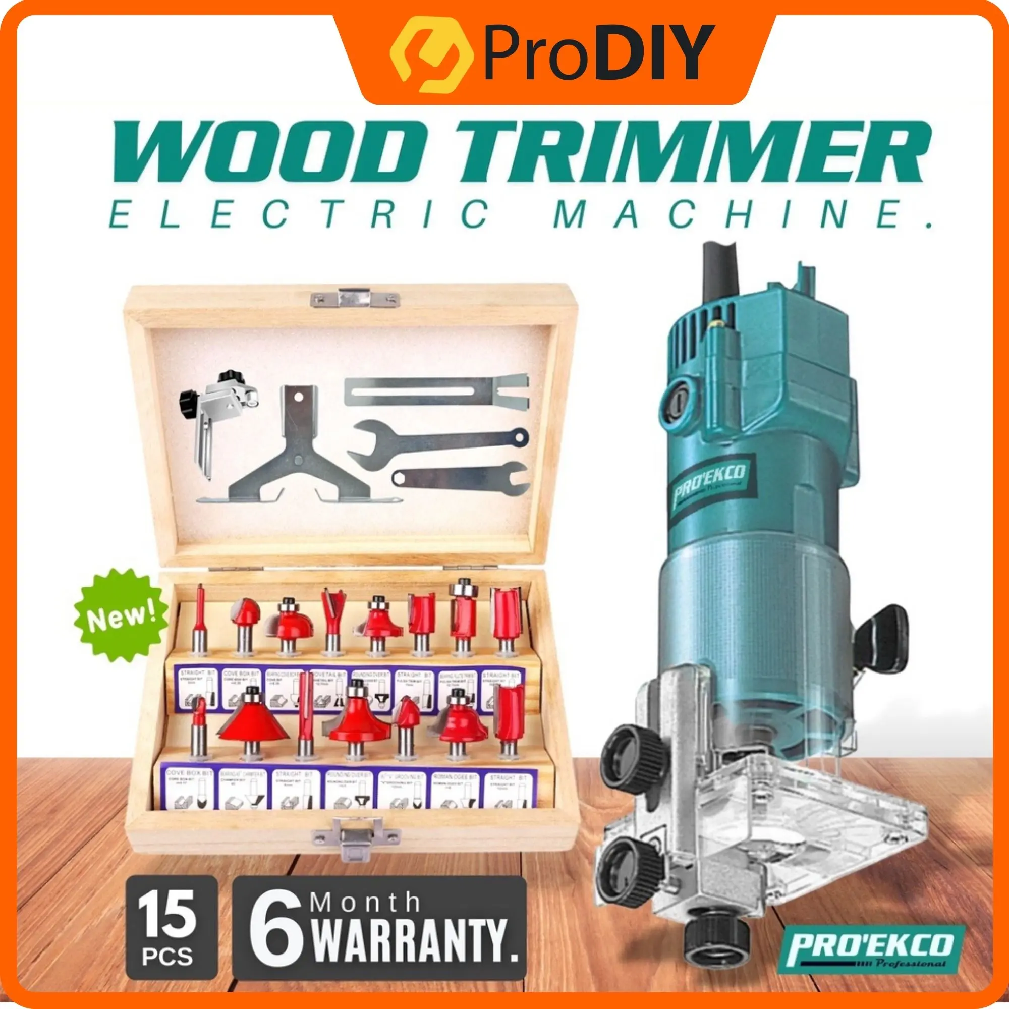 PRO' EKCO 500W Electric Hand Wood Trimmer Wood Router ( EK-3703 / GMR22 ) solo / 6pcs / 12pcs / 15pcs Bit