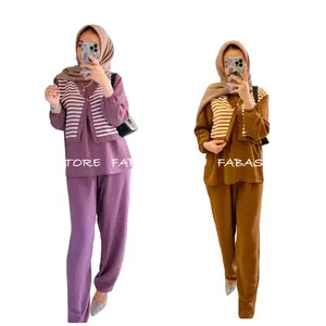 Oneset Saqueena Salur Setelan Outer Salur Casual Daily Cringkel Airflow Premium Baju Cantik Celana Crinkle Nyaman Panjang Simple Setelan Wanita Kombinasi Muslim Mewah Atasan Kancing Busui Friendly