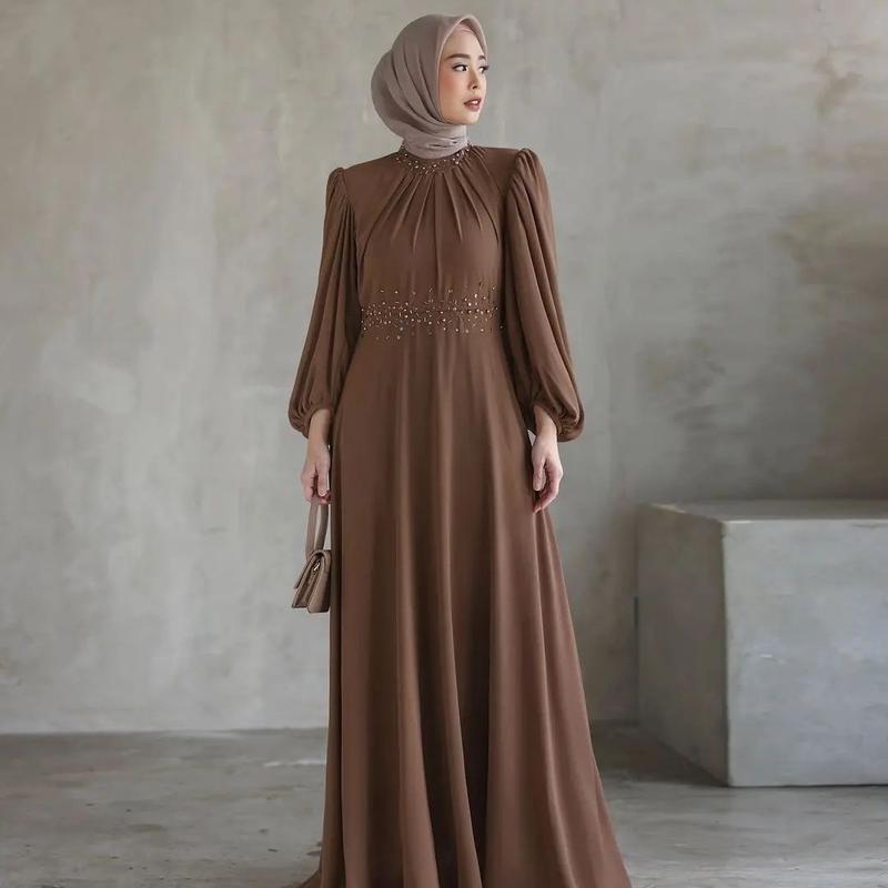 Kamari Dress Model Polos Gamis Ceruty Babydoll Full Furing Aplikasi Mutiara Tangan Balon Nyaman Kondangan Cantik - Muslim Pesta Mewah Lebaran baju sarim bit brokat miagama melayu murah simpel syari muslimah swaroxy vina dres marun burgundy brukat ceruty b 0