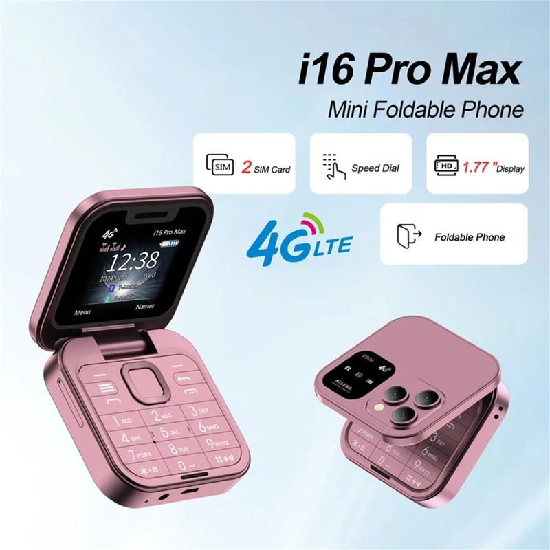 Điện Thoại Di Động Gấp Gọn Mini i16 Pro Max 4G Năm 2025 Quay Số Tốc Độ Đèn Pin Danh Bạ Ghi Âm Cuộc Gọi 2 SIM Thiết Kế Hộp Nhỏ Có Thể Gập Lại Thích Hợp Cho Điện Thoại Di Động