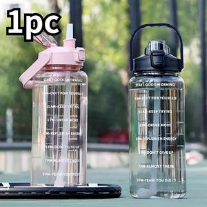 Botella de agua portátil de 67.63 Oz con popote, botella para bebidas de fitness de gran capacidad con marcadores de tiempo, ideal para deportes al aire libre y vacaciones