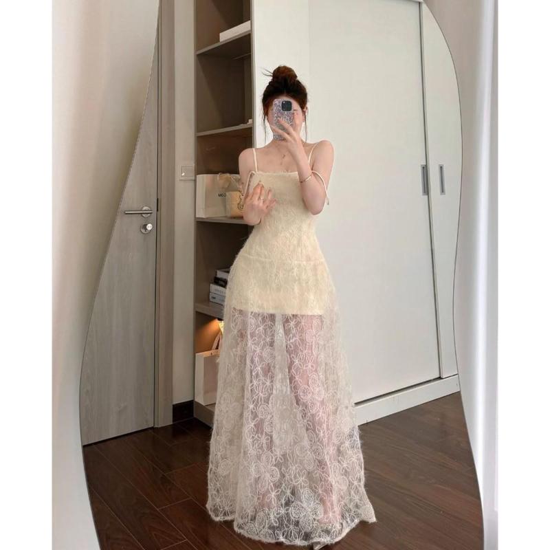 Đầm 2 dây dáng dài ren hoa đi biển đi tiệc siêu xinh Vani Dress