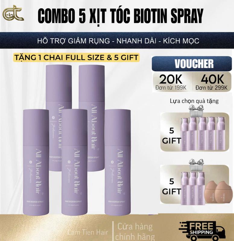  COMBO 5 CHAI XỊT BIOTIN VEGAN 2025   TẶNG GIFT + 1 CHAI XỊT FULL SIZE   