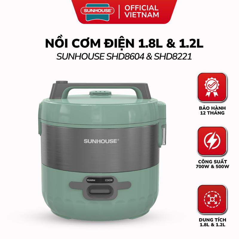 Nồi Cơm Điện 1.8L & 1.2L Sunhouse SHD8604 & SHD8221 - Phủ Chống Dính FLEAD Vân Tổ Ong Bảo Hành 1 Năm