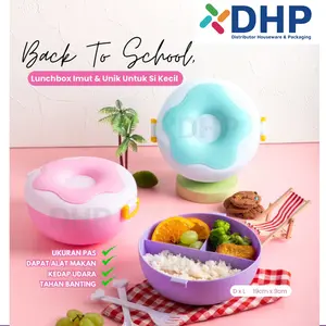 Lunch Box DONAT (17x17 h:9) Sekat 3 GRATIS SENDOK Kotak Plastik Tempat Bekal Lunch Box Serbaguna Makanan Anak