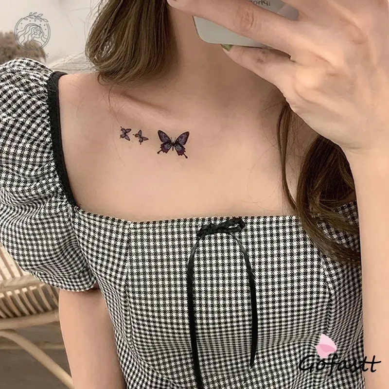 1 Sementara Ikan Biru Pola Kupu-kupu Stiker Tato Tahan Air G