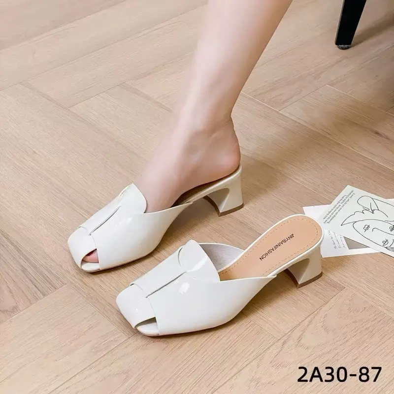 [Thắm toản shoes] dép hè nữ da xịn 2A30-87quảng châu cao cấp gót cao 5 cm phom chuẩn 1.5