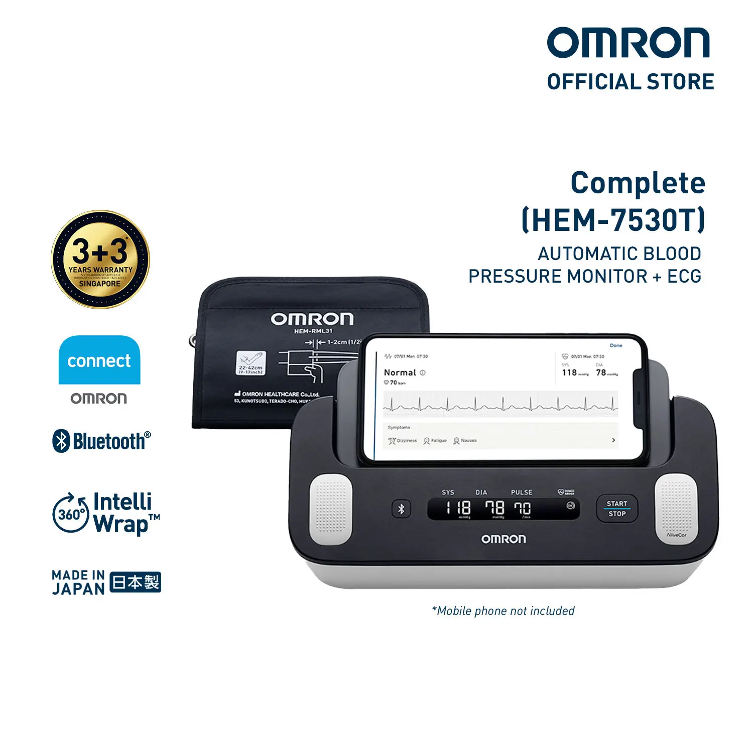 OMRON Complete I Upper Arm Blood Pressure Monitor + ECG (HEM-7530T)