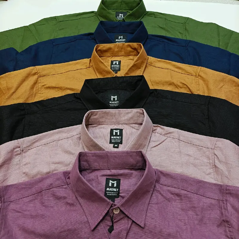 Kemeja Polos Pria Magnet Bahan Katun Sigaret Premium Lengan Pendek Slimfit - Burgundy Mauve Dusty Putih Hitam Kerah Casual Navy Formal (M-L-XL) -Kain Basic Nyaman Lembut Kerja Baju Brown trendy teracota 0