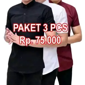 PAKET 75RIBU DAPAT 3PCS KEMEJA POLOS PRIA LENGAN PENDEK
