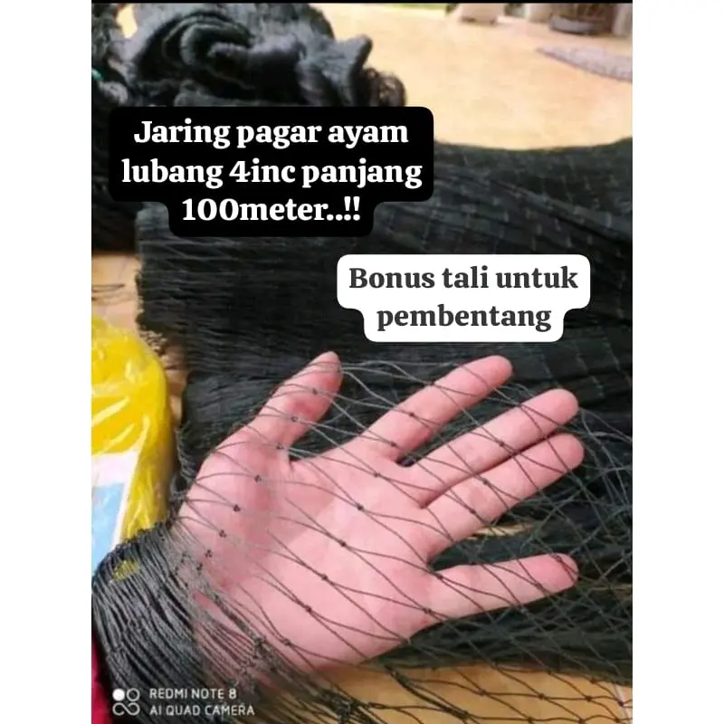 jaring pagar ayam ukuran 1.5m x 100meter lubang 4inc 0