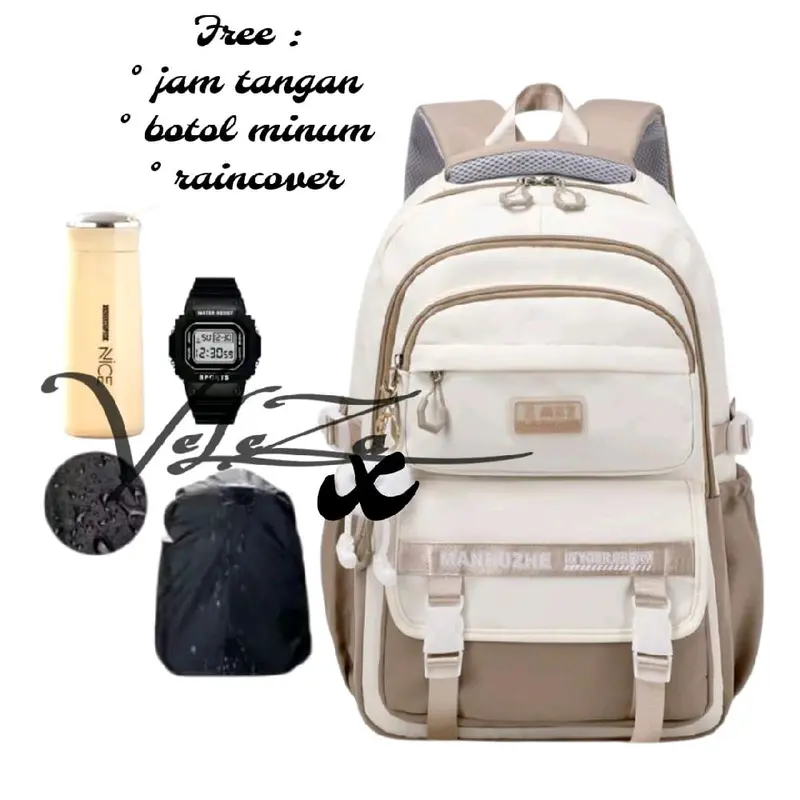 Tas ransel anak manbuzhe free gift 4in1 botol minum jam tangan raincover tas ransel sekolah SD SMP SMA tas ransel 1