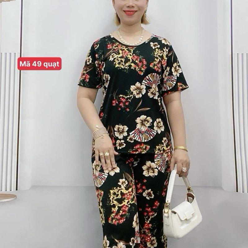 Mã 49. Bộ đồ trung niên vải thun Hàn Quốc co giãn 4 chiều bộ quần dài ống rộng - Top, Women Ong