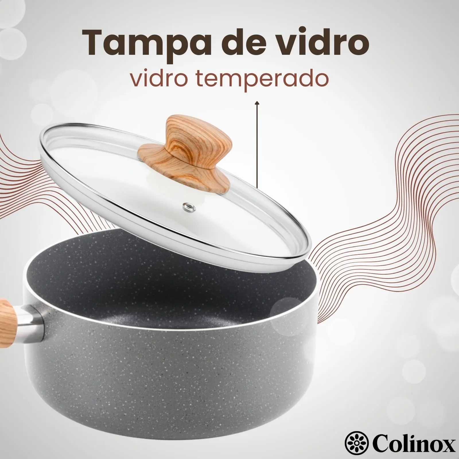 Jogo de Panelas Antiaderente Revestimento em Cerâmica 5 Peças Tampa de Vidro - 5