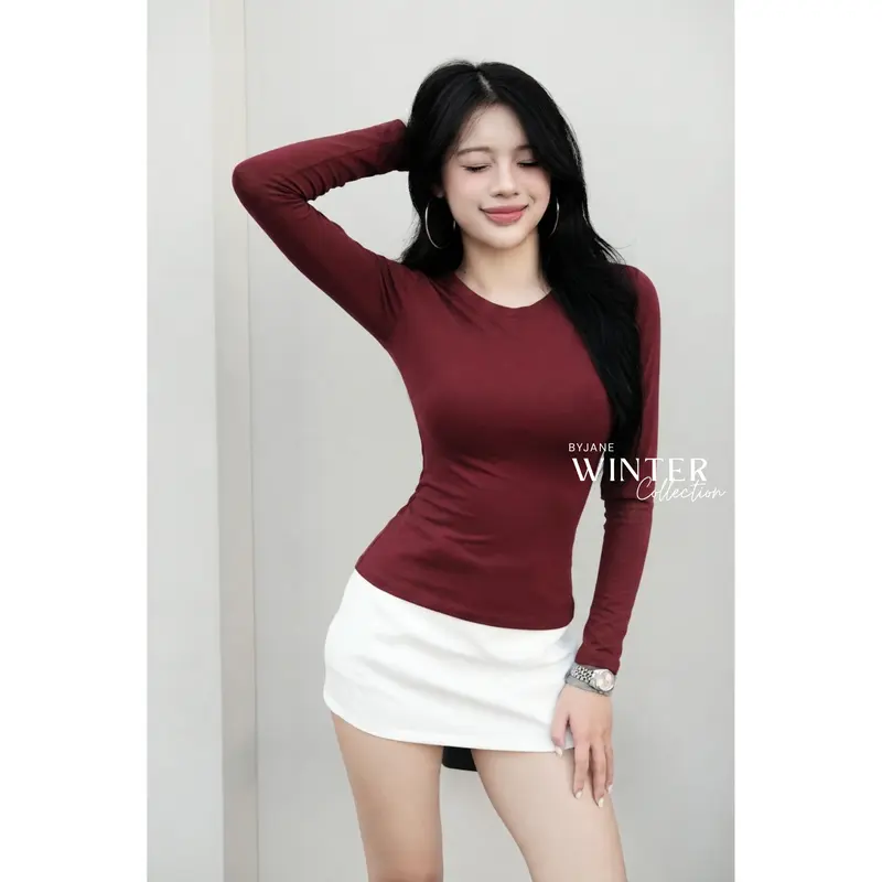 [ MÀU MỚI ] Áo Thun Nữ Ôm Body Dài Tay Cổ Tròn Basic Tôn Dáng Chất Thun Mịn Co Dãn BYJANE - 888 | BigBuy360 - bigbuy360.vn