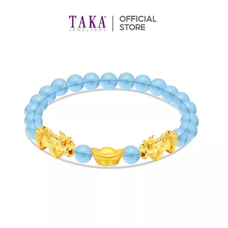 TAKA Jewellery 999 Pure Gold Pixiu Yuan Bao with 6mm Beads