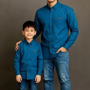 Kemeja Polos Couple Ayah Dan Anak Bahan Katun Premium Warna Emerald Blue (Harga Satuan) Baju Keluarga