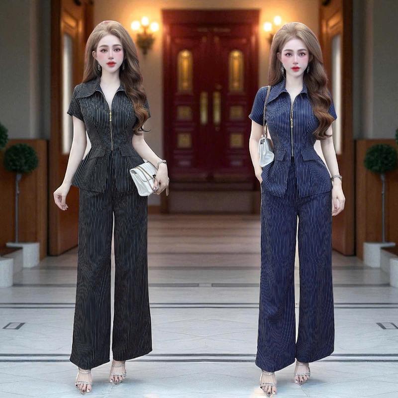 **( Quần dài 102cm ) Set quần áo CRAZYTEEN S6397 gồm áo kiểu và quần suông để đi chơi ( Áo kiểu/ Quần suông ) Set đồ nữ đẹp