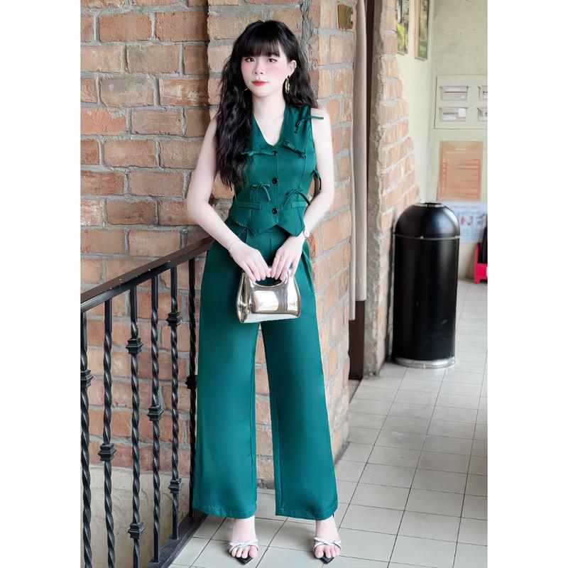 Set Quần Dài B14 Áo Có Nơ Mix Quần Xuông Ống Rộng Size S M L XL XXL Phong Cách Dễ Thương Sang Trọng Cho Đi Chơi Dự Tiệc Hoaiphuongshop