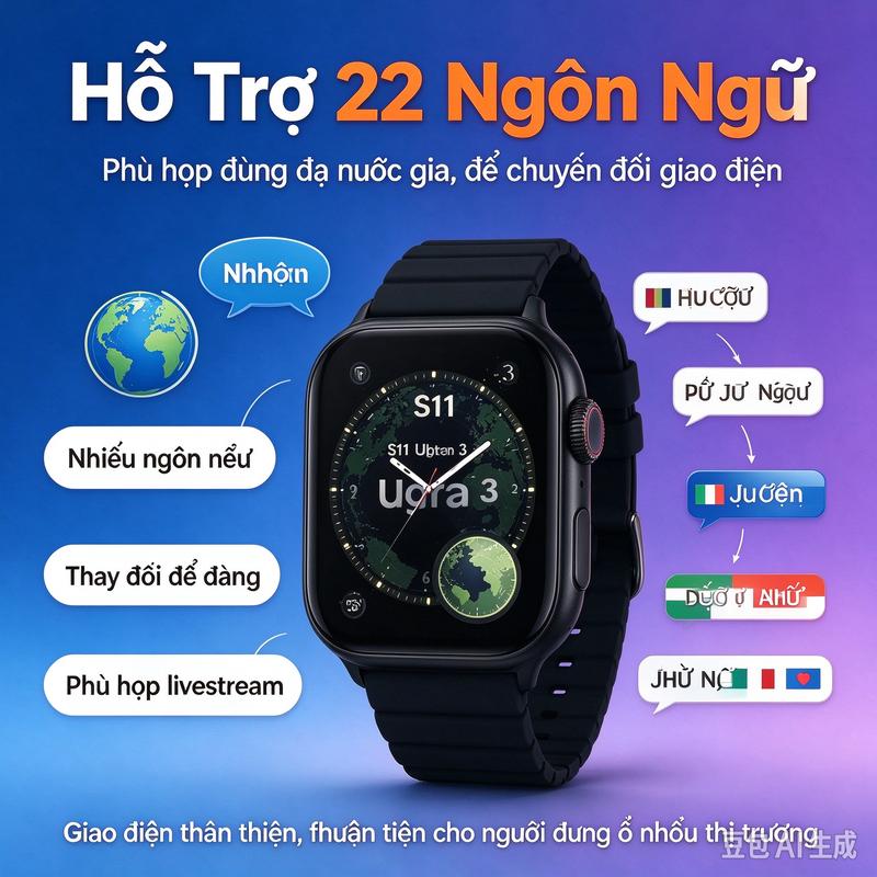 Đồng Hồ Thông Minh S11 Ultra 3 – Màn Hình Cong Cao Độ Nét, 22 Ngôn Ngữ, Chuyên Dụng Livestream, 2 Màu Cam & Đen