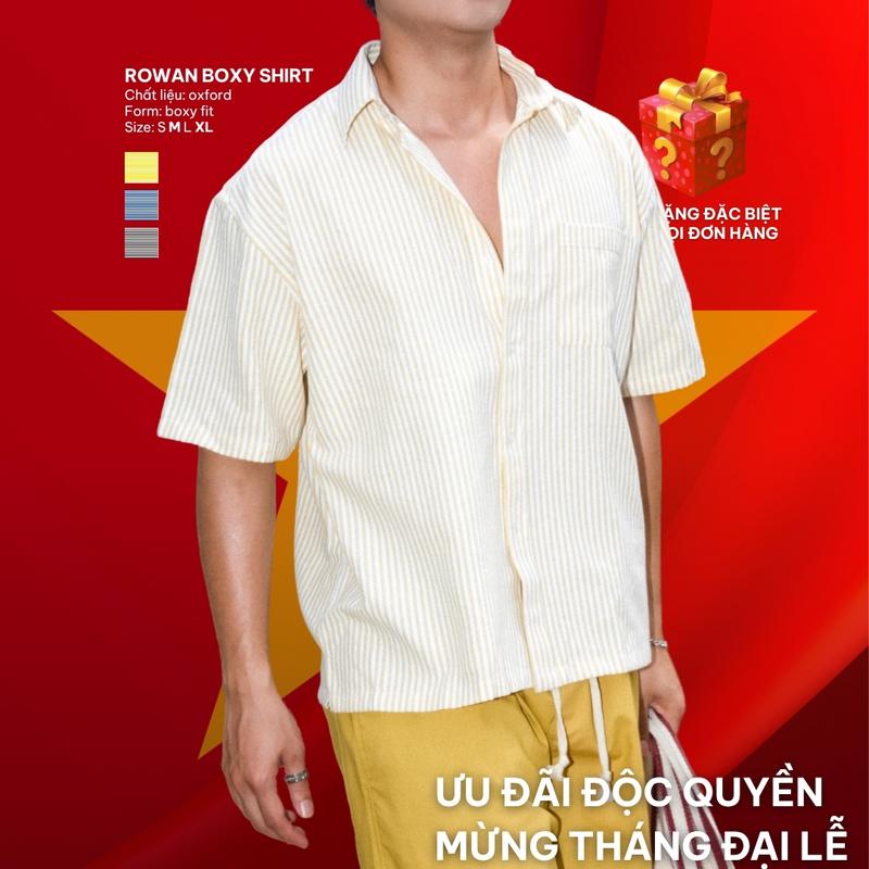 [SIÊU SALE 8.8]  Áo Sơ Mi Nam Ngắn Tay Kẻ Sọc Form Boxy Vải Oxford Cao Cấp B Brown – Rowan Boxy Shirts