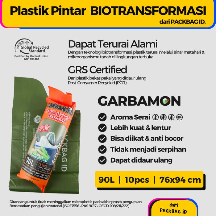 Gambar PACKBAG Garbamon 90L Kantong Sampah Wangi Lemongrass Biodegradable Bahan Recycle Isi 10 pcs Plastik dari PACKBAGID Kota Tangerang Tokopedia