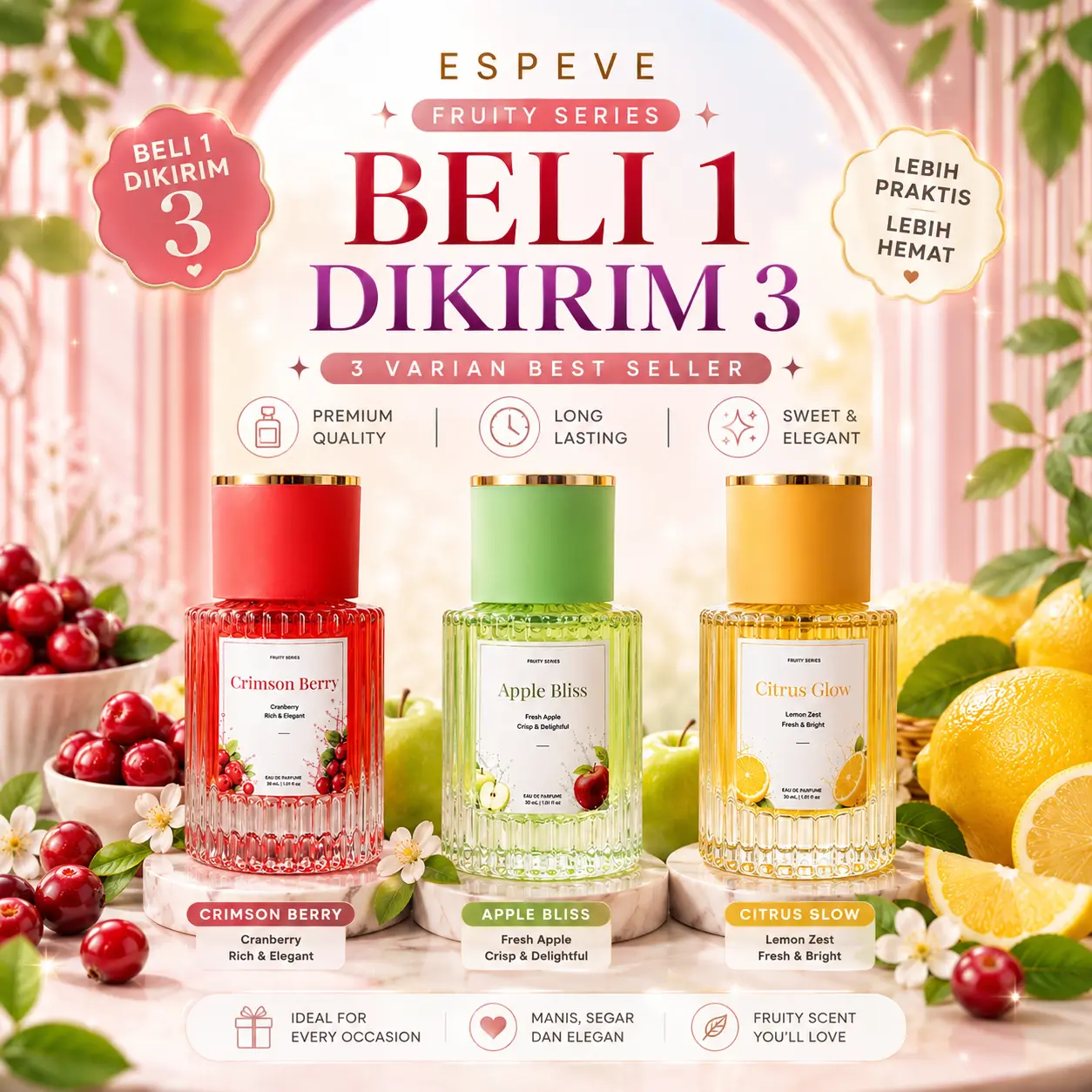 PROMO BELI 1 DIKIRIM 3 FRUITY SERIES By ESPEVE Parfum 30ml - Aroma Fresh Segar Buah - Pria Wanita Uniseks