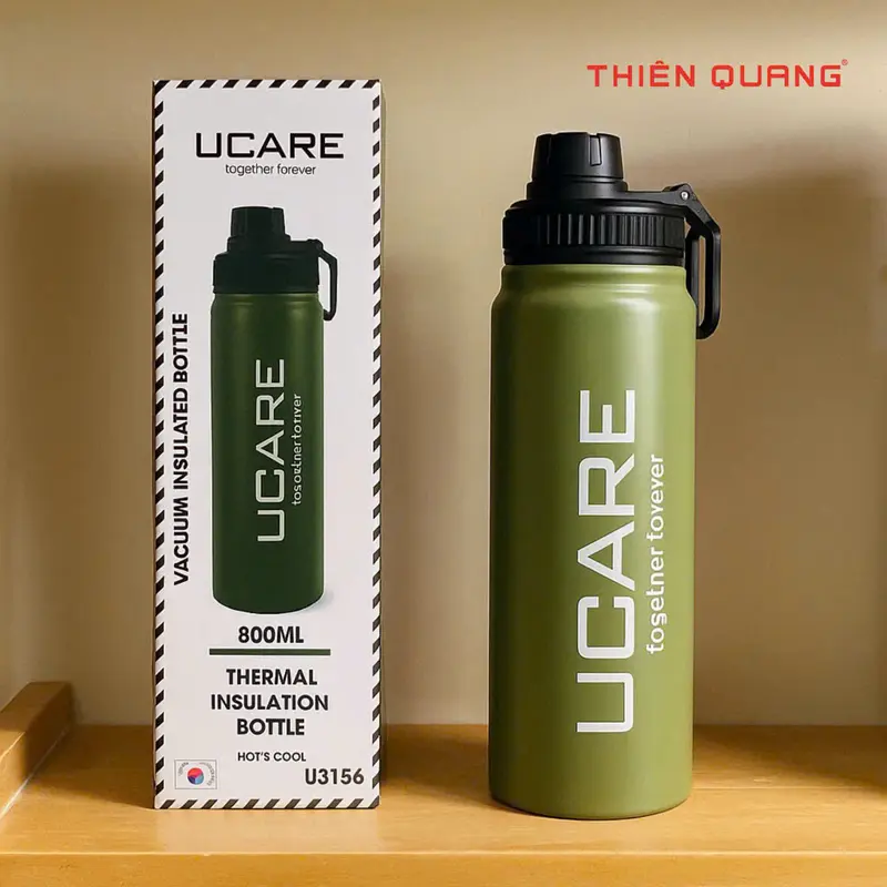 Bình giữ nhiệt Ucare 800ml , bình nước giữ nhiệt nóng lạnh đến 6 tiếng, có nắp vặn và quai cầm tiện lợi, Inox cao cấp an toàn không rỉ, tặng kèm quà hấp dẫn 5