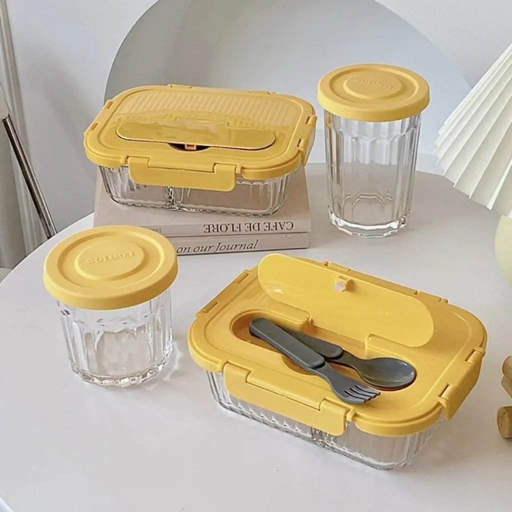 Drink Glass Lunch Box Transparent Microwave Safe Breakfast Coffee Cup/ Kotak Makan Tempat Bekal Bento Gelas Minum Kaca H624