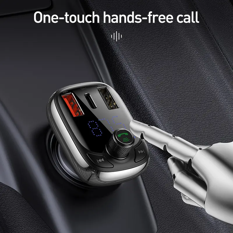 Baseus S13 Quick Charge 4.0 Car Charger Mobil PD FM Transmitter Bluetooth Fast Charging Adaptor Output USB Type C 3