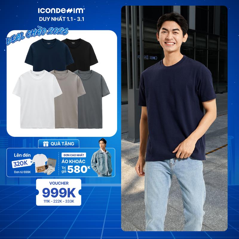  Áo thun nam trơn cổ tròn ICONDENIM áo phông trơn vải cotton lightweight thoáng mát siêu nhẹ form regular ATID0190 